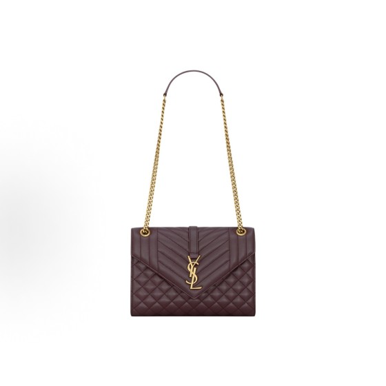 SAINT LAURENT YSL ENVELOPE Golden letter logo chain shoulder strap envelope bag, medium Cabernet Sauvignon red