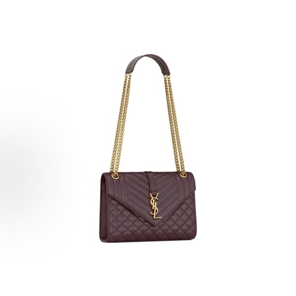 SAINT LAURENT YSL ENVELOPE Golden letter logo chain shoulder strap envelope bag, medium Cabernet Sauvignon red