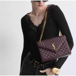SAINT LAURENT YSL ENVELOPE Golden letter logo chain shoulder strap envelope bag, medium Cabernet Sauvignon red