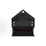 SAINT LAURENT YSL ENVELOPE Gold Logo diamond-quilted lambskin envelope bag crossbody single-shoulder bag black