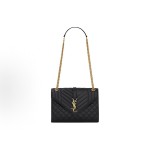 SAINT LAURENT YSL ENVELOPE Gold Logo diamond-quilted lambskin envelope bag crossbody single-shoulder bag black