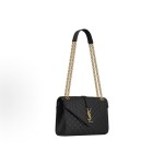 SAINT LAURENT YSL ENVELOPE Gold Logo diamond-quilted lambskin envelope bag crossbody single-shoulder bag black
