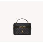 SAINT LAURENT GABY gold hardware brand logo sheepskin cosmetic bag, large black