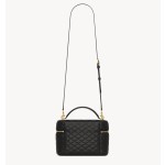 SAINT LAURENT GABY gold hardware brand logo sheepskin cosmetic bag, large black