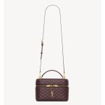 SAINT LAURENT YSL GABY diamond-quilted design single-shoulder hand-carry sheepskin cosmetic bag, large Cabernet Sauvignon red