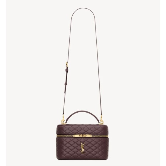 SAINT LAURENT YSL GABY diamond-quilted design single-shoulder hand-carry sheepskin cosmetic bag, large Cabernet Sauvignon red