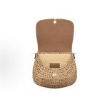 SAINT LAURENT VOLTAIRE Bronze decorative wicker handbag in natural color with brick red