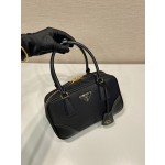 PRADA Re-Edition 1978 Enamel Triangular Metal logo zipper open Shoulder Bag Handbag for Women, black