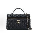 CHANEL 25B classic diamond-check leather chain single-shoulder crossbody handbag, black