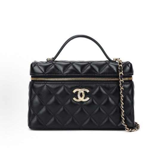 CHANEL 25B classic diamond-check leather chain single-shoulder crossbody handbag, black