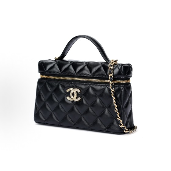 CHANEL 25B classic diamond-check leather chain single-shoulder crossbody handbag, black
