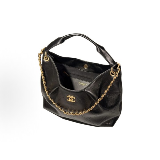CHANEL 26C gold label Double C Logo single-shoulder handbag, medium size black