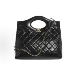 CHANEL 31Bag 26P Gold buckle diamond-shaped leather chain hollowed-out handle single-shoulder handbag, black