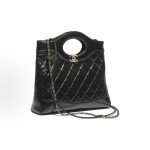 CHANEL 31Bag 26P Gold buckle diamond-shaped leather chain hollowed-out handle single-shoulder handbag, black