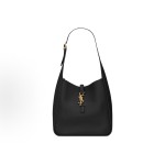 SAINT LAURENT YSL Le 5 A 7 Golden Logo hook buckle opening and closing Soft grain cowhide Hobo shoulder bag Small black