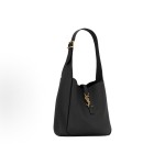 SAINT LAURENT YSL Le 5 A 7 Golden Logo hook buckle opening and closing Soft grain cowhide Hobo shoulder bag Small black