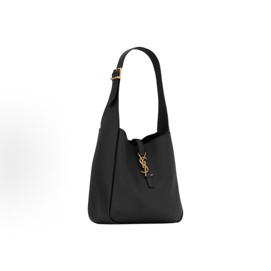 SAINT LAURENT YSL Le 5 A 7 Golden Logo hook buckle opening and closing Soft grain cowhide Hobo shoulder bag Small black