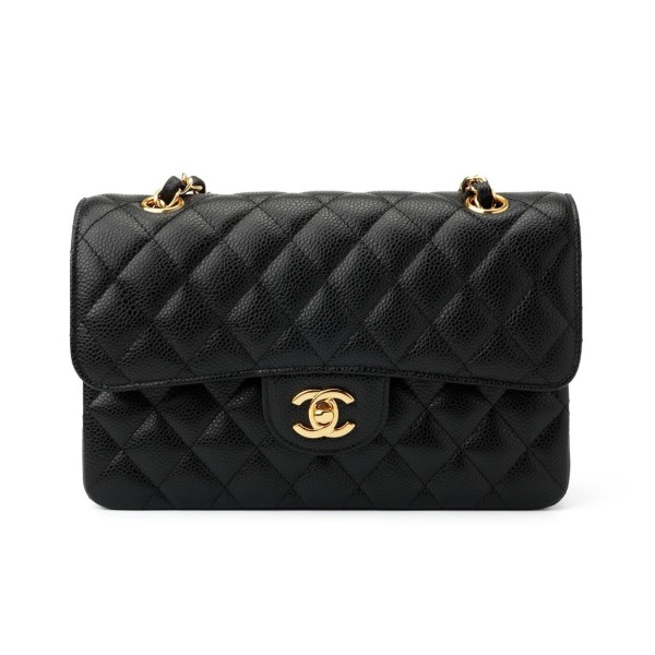 CHANEL Classic Flap CF diamond-shaped checkered gold buckle chain shoulder strap leather chain grain cowhide material gold metal crossbody bag shoulder bag medium size black