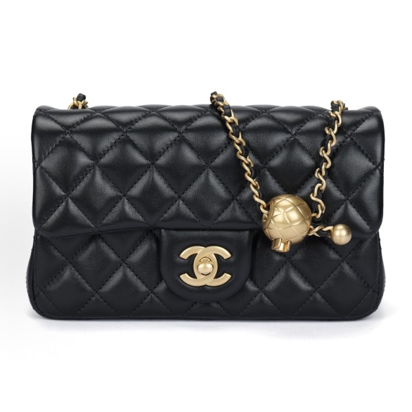 CHANEL Classic Flap CF 24K Little Gold ball classic leather chain gold buckle shoulder strap adjustable crossbody shoulder bag black