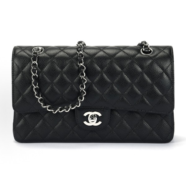 CHANEL Classic Flap CF Classic silver buckle diamond-shaped leather chain shoulder strap granular embossed cowhide mouth cover bag Crossbody bag Shoulder bag medium size black