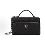 CHANEL 26P gold buckle Logo double C Logo diamond-quilted leather chain crystal gold metal box bag crossbody hand-carry makeup bag black