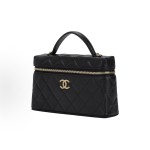 CHANEL 26P gold buckle Logo double C Logo diamond-quilted leather chain crystal gold metal box bag crossbody hand-carry makeup bag black