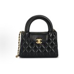 CHANEL 25A kelly Gold buckle Double C Logo diamond-shaped checkered quilted sheepskin gold metal handbag mini Black