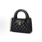 CHANEL 25A kelly Gold buckle Double C Logo diamond-shaped checkered quilted sheepskin gold metal handbag mini Black