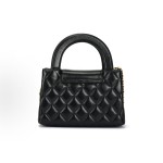 CHANEL 25A kelly Gold buckle Double C Logo diamond-shaped checkered quilted sheepskin gold metal handbag mini Black