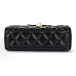 CHANEL 25A kelly Gold buckle Double C Logo diamond-shaped checkered quilted sheepskin gold metal handbag mini Black