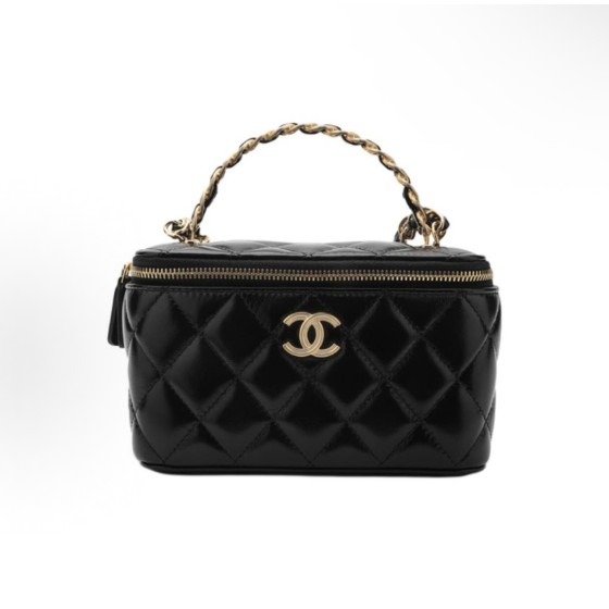 CHANEL 23S diamond-patterned leather chain, gold metal hand, bill of lading shoulder bag, crossbody bag, black handbag