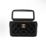 CHANEL 23S diamond-patterned leather chain, gold metal hand, bill of lading shoulder bag, crossbody bag, black handbag