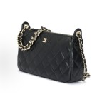 CHANEL 25A grain cowhide material, gold metal HOBO underarm bag, crossbody single-shoulder bag, black
