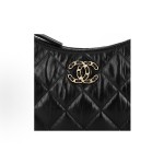 CHANEL 23K double C leather, chain diamond-shaped checkered underarm bag, Hobo, hand and shoulder bag, black