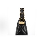 CHANEL 23K double C leather, chain diamond-shaped checkered underarm bag, Hobo, hand and shoulder bag, black