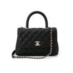 CHANEL 25P golden label grain embossed calfskin single-shoulder bag, crossbody bag, black handbag