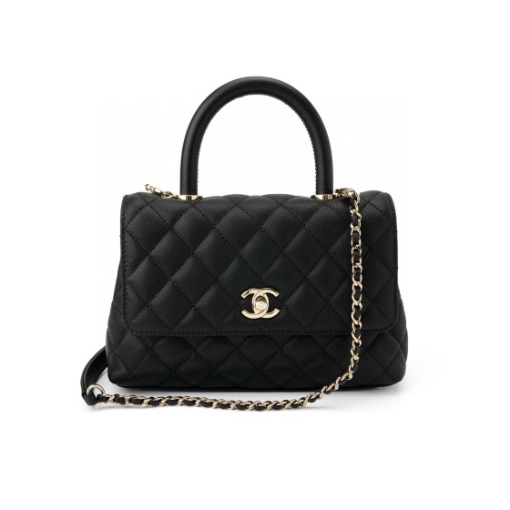 CHANEL 25P golden label grain embossed calfskin single-shoulder bag, crossbody bag, black handbag