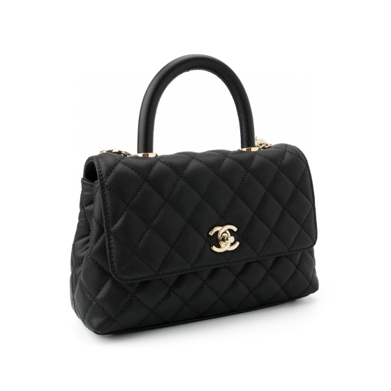 CHANEL 25P golden label grain embossed calfskin single-shoulder bag, crossbody bag, black handbag