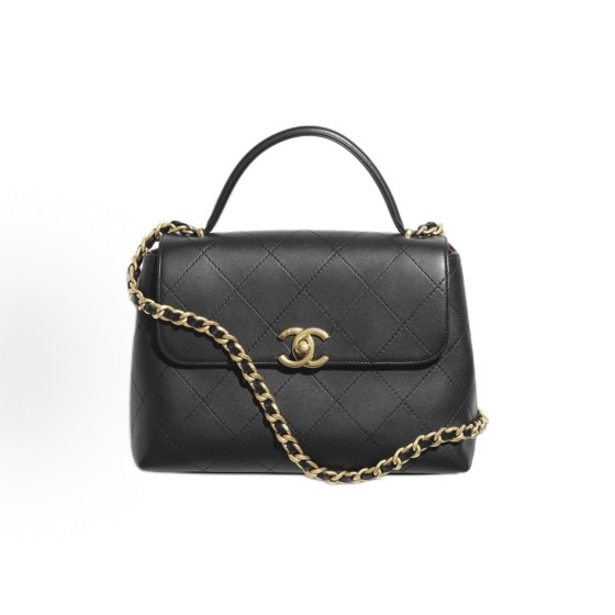 CHANEL 25S Double C LOGO diamond-patterned leather chain calfskin lid bag, single-shoulder crossbody handbag, large black