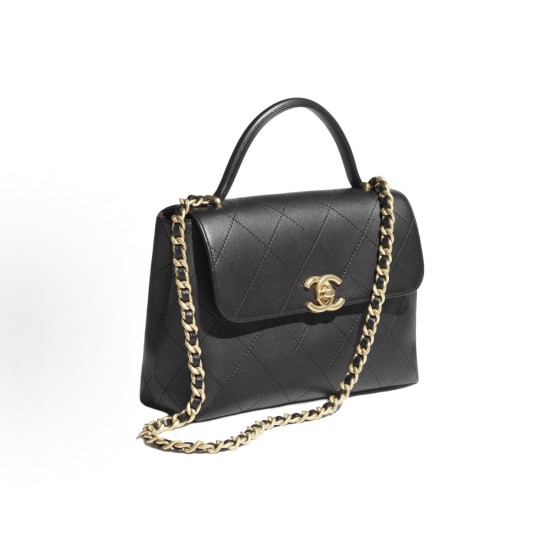 CHANEL 25S Double C LOGO diamond-patterned leather chain calfskin lid bag, single-shoulder crossbody handbag, large black