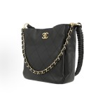CHANEL 23A hippie bag with chain diamond-patterned calfskin and golden metal shoulder bag, medium size black