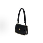 CHANEL 26C gold label Double C Logo diamond-quilted leather chain-through calfskin single-shoulder bag, small black