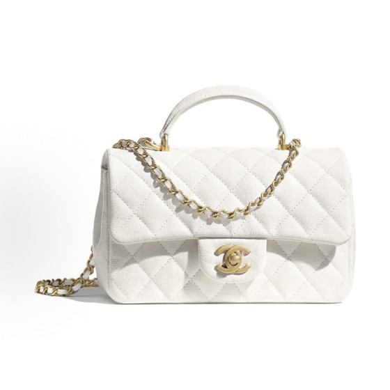 CHANEL Classic Flap CF CF collection diamond-shaped leather chain crossbody single shoulder grain caviar cowhide with metal handbag white