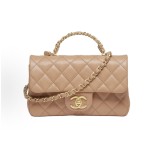 CHANEL Classic Flap CF 25B chain design granular embossed glossy calfskin combined with gold metal handbag mini camel color