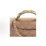 CHANEL Classic Flap CF 25B chain design granular embossed glossy calfskin combined with gold metal handbag mini camel color