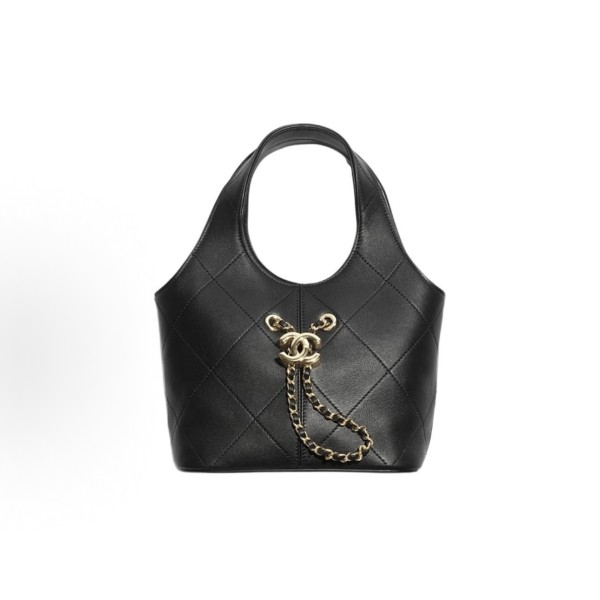 CHANEL 26P Double C LOGO diamond-shaped calfskin with gold metal shopping bag, small black handbag