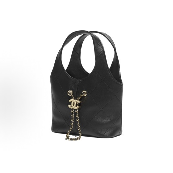 CHANEL 26P Double C LOGO diamond-shaped calfskin with gold metal shopping bag, small black handbag