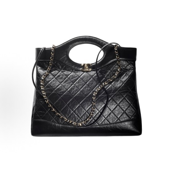 CHANEL 31Bag 26P Gold buckle diamond-shaped leather chain hollowed-out handle single-shoulder handbag, black