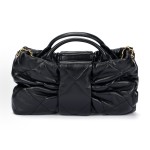 CHANEL 25K brand Logo bow bag, vintage gold chain handbag made of sheepskin, mini black