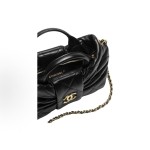 CHANEL 25K brand Logo bow bag, vintage gold chain handbag made of sheepskin, mini black